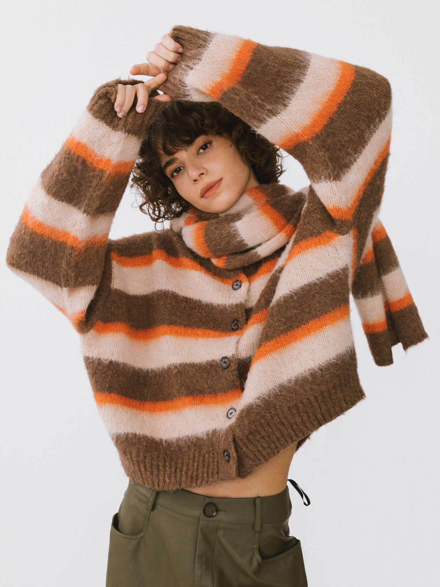 Wool Knit Cardigan With Scarf