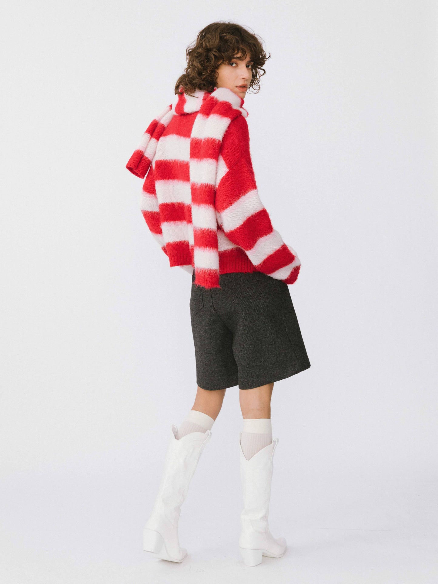 Wool Knit Cardigan With Scarf