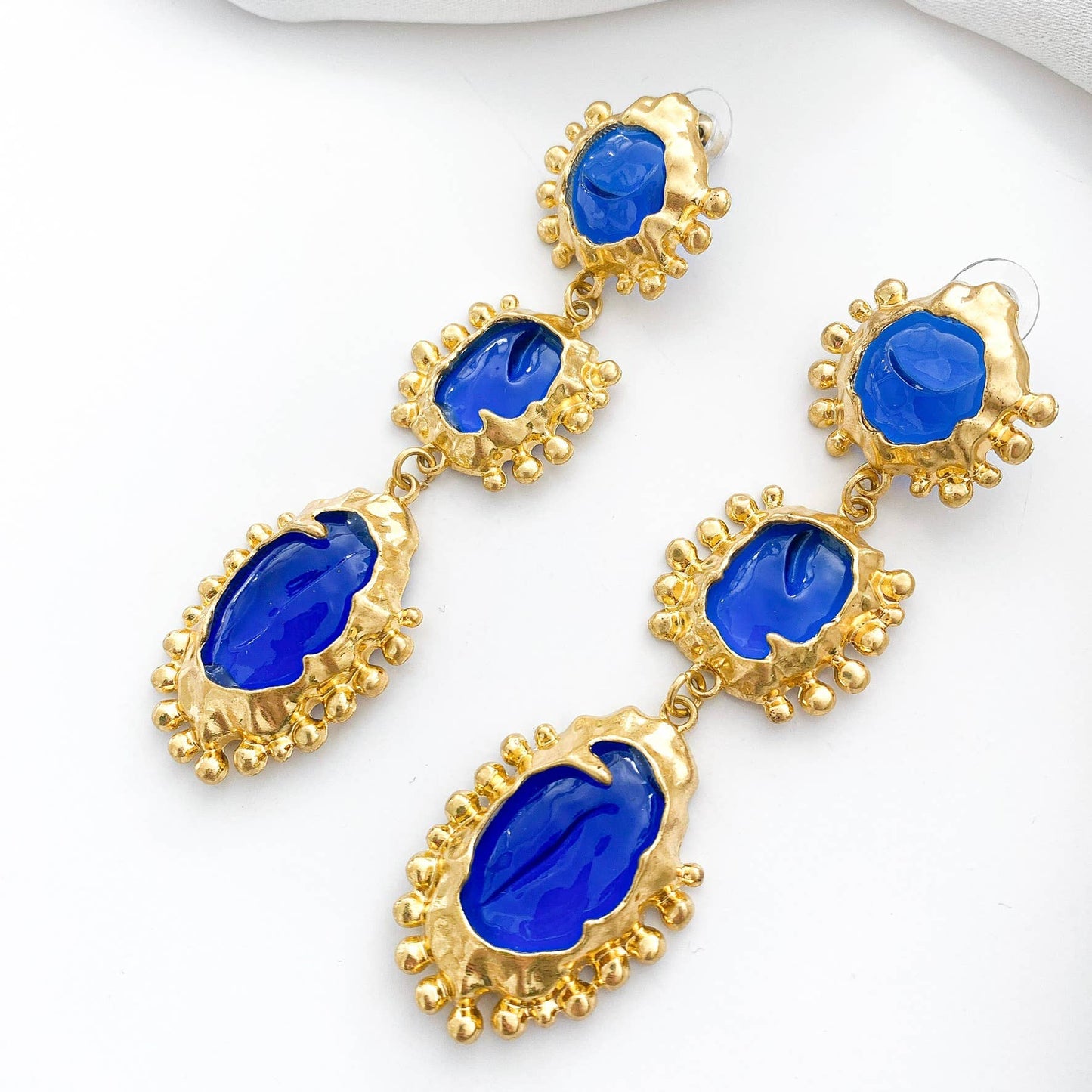 Blue Gemstone Statement Earrings
