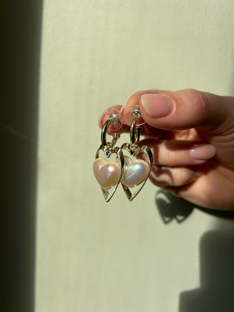 Pearl and Gold Heart Hoop Earrings