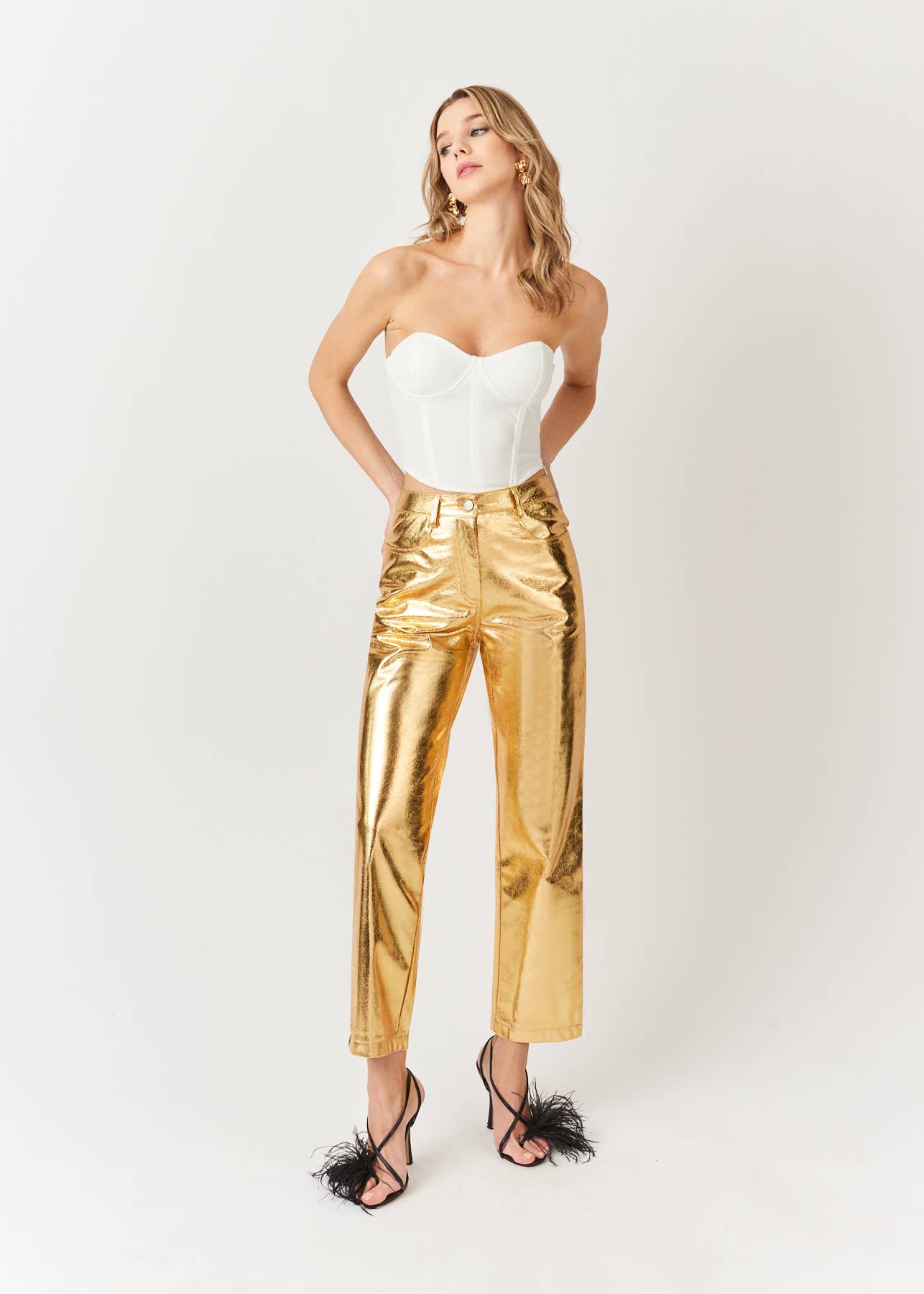 Lupe Gold Metallic Textured Trousers
