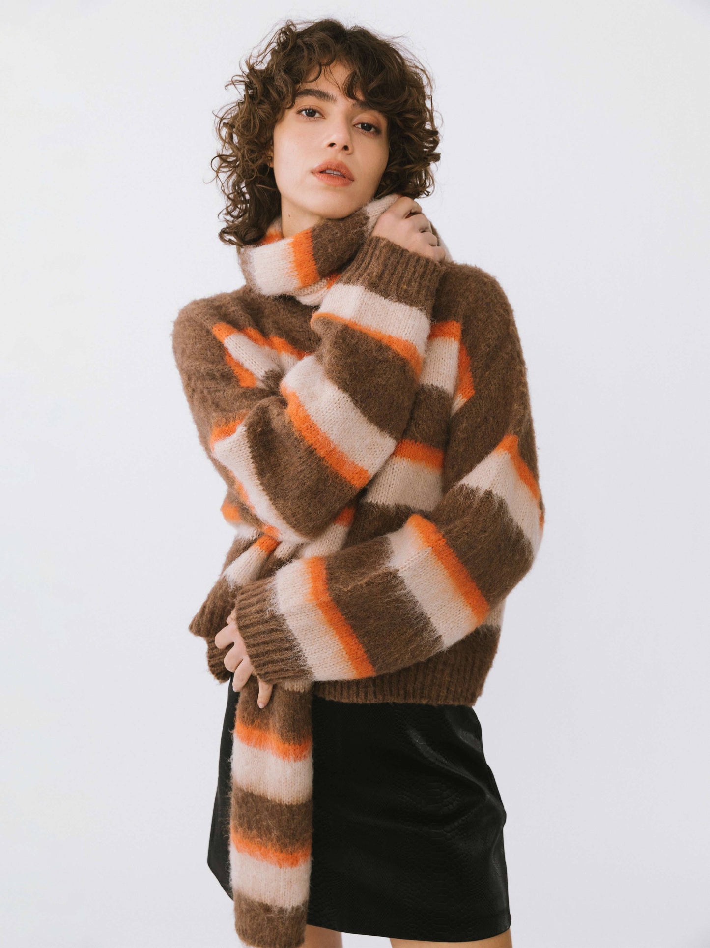 Wool Knit Cardigan With Scarf