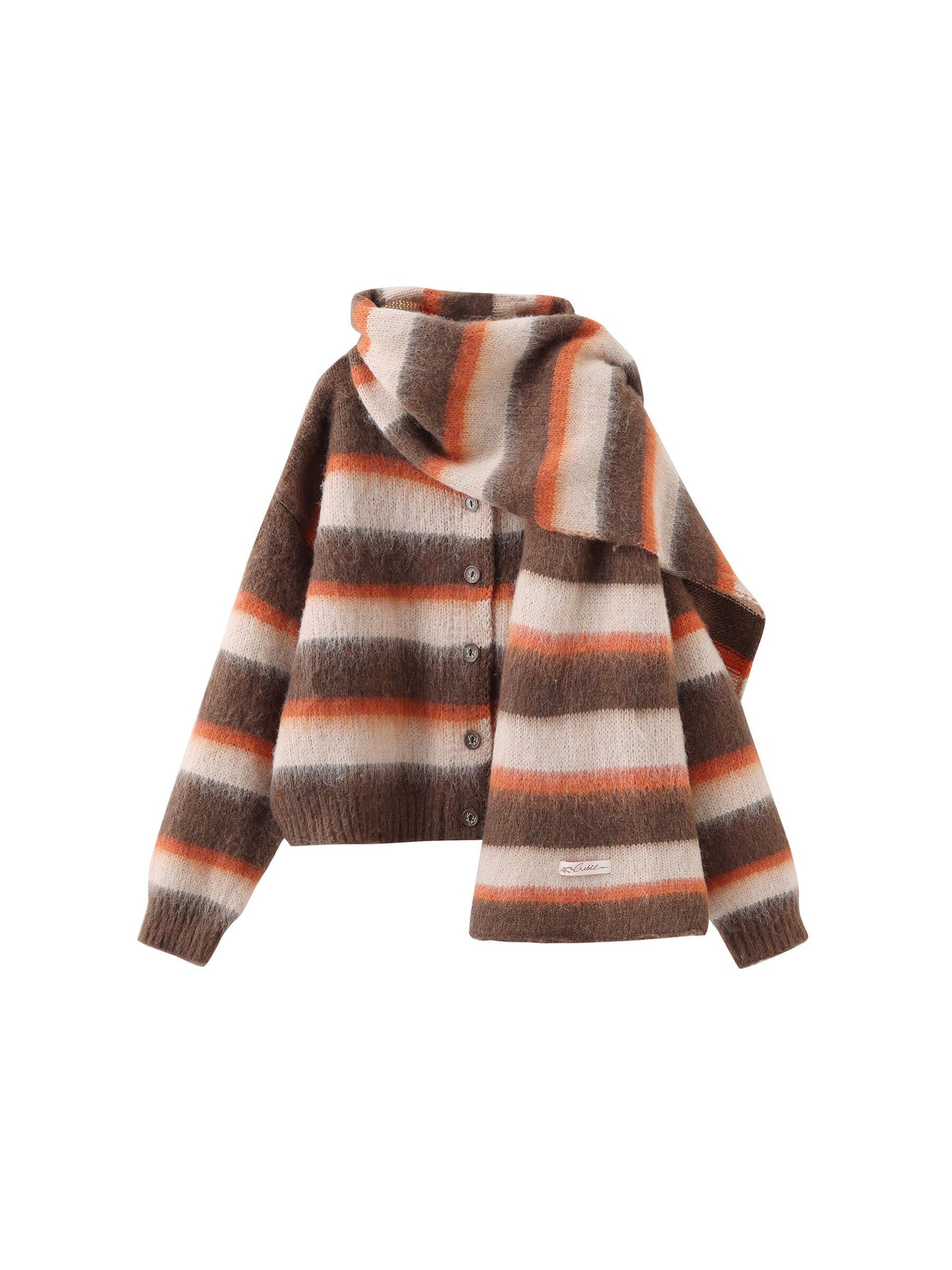 Wool Knit Cardigan With Scarf