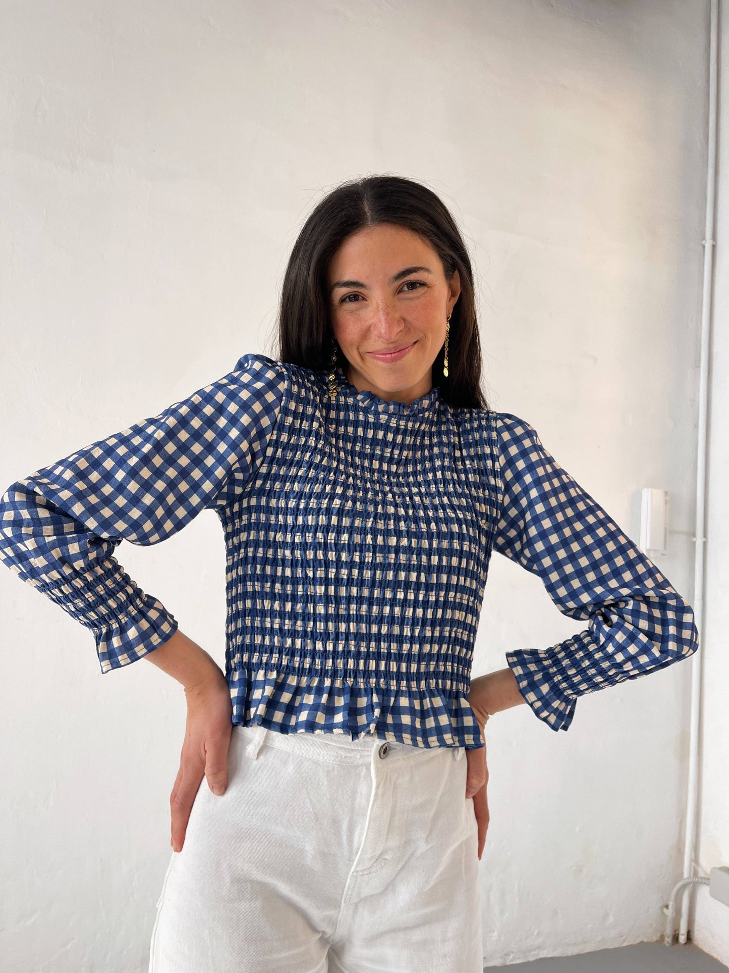Chia Blue Shirred Blouse