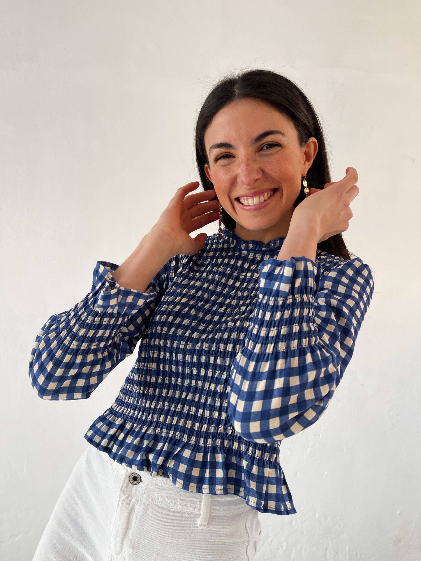 Chia Blue Shirred Blouse