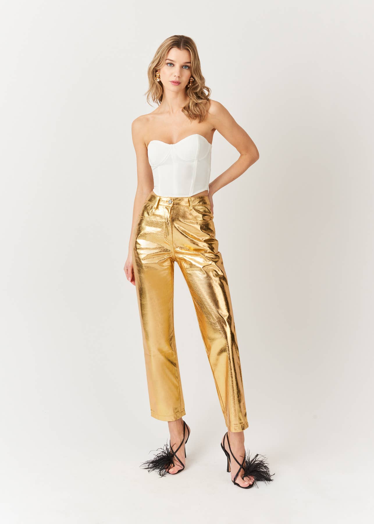 Lupe Gold Metallic Textured Trousers