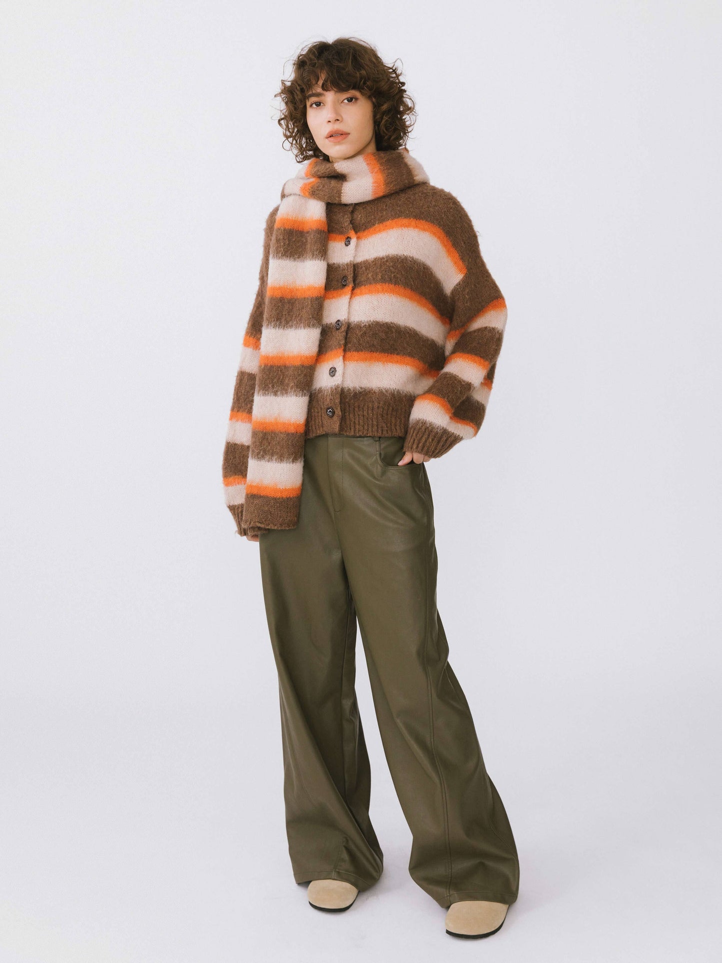 Wool Knit Cardigan With Scarf