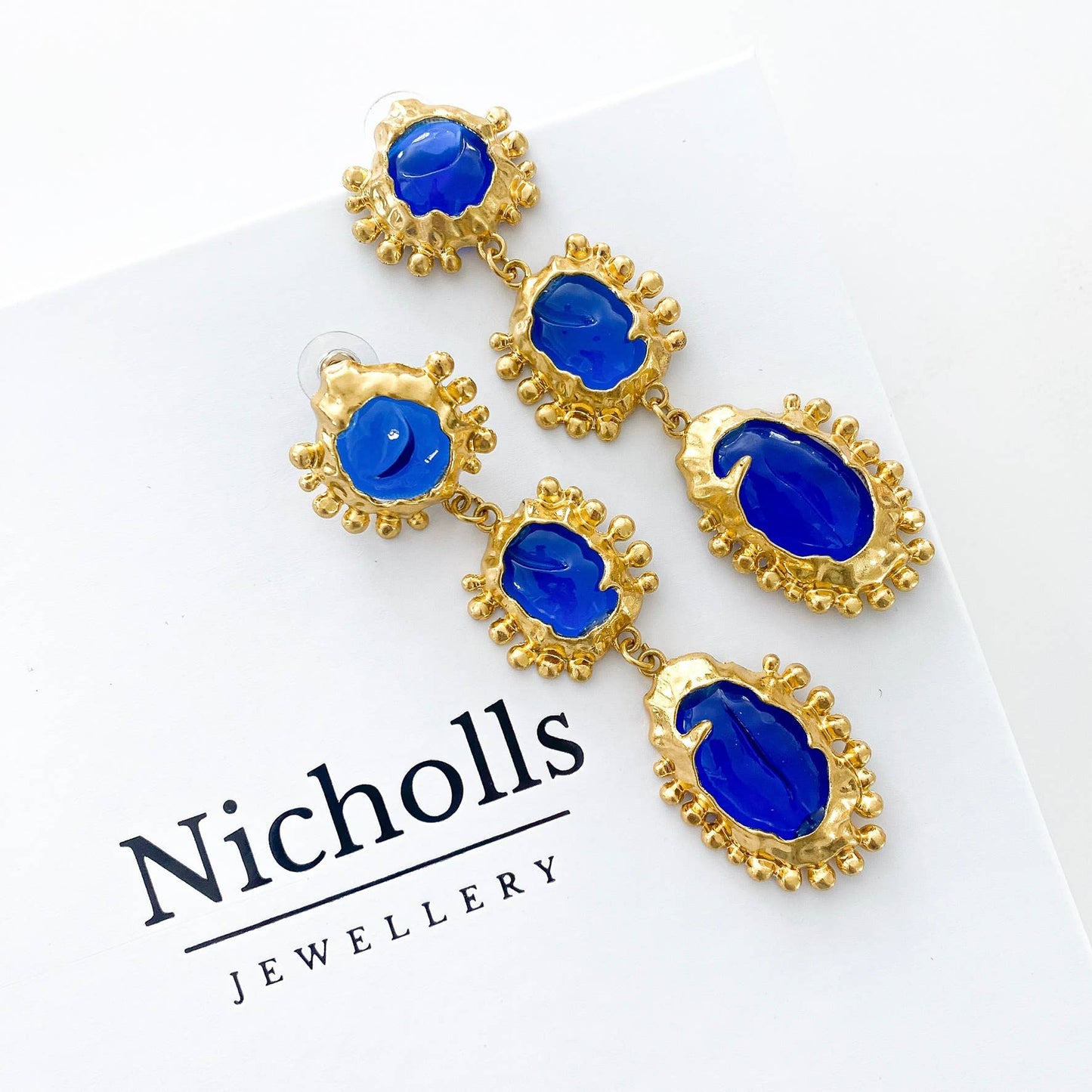 Blue Gemstone Statement Earrings