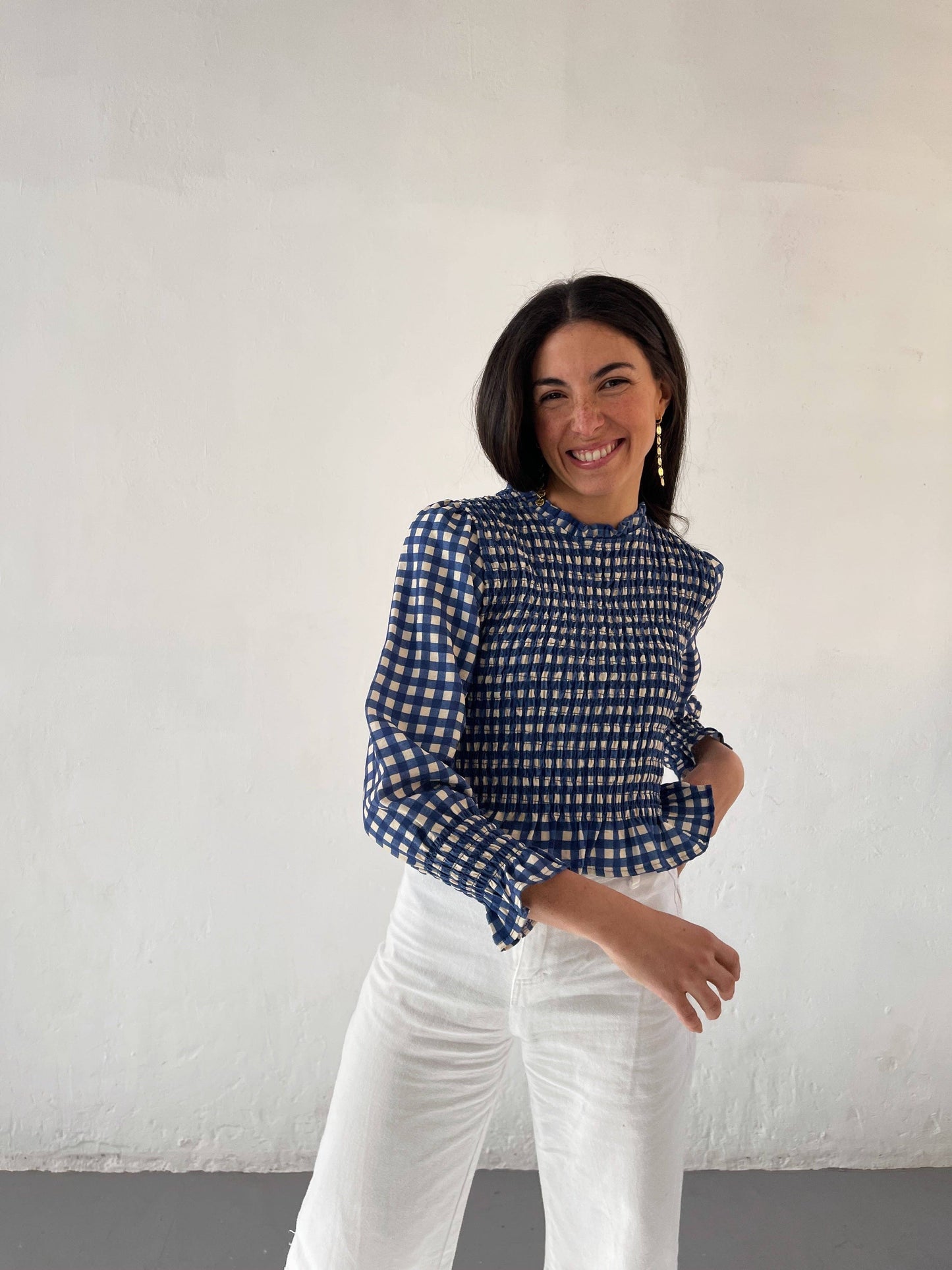 Chia Blue Shirred Blouse