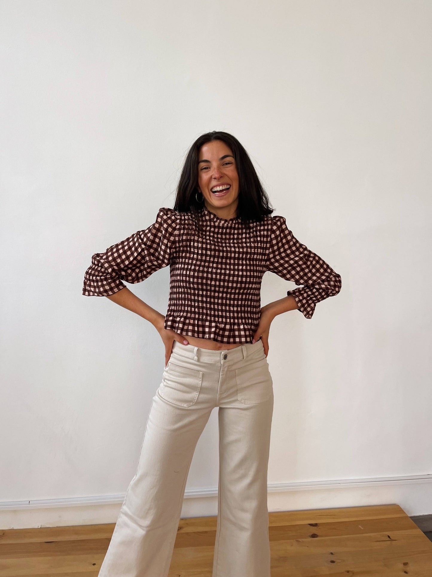 Chia Brown Shirred Blouse
