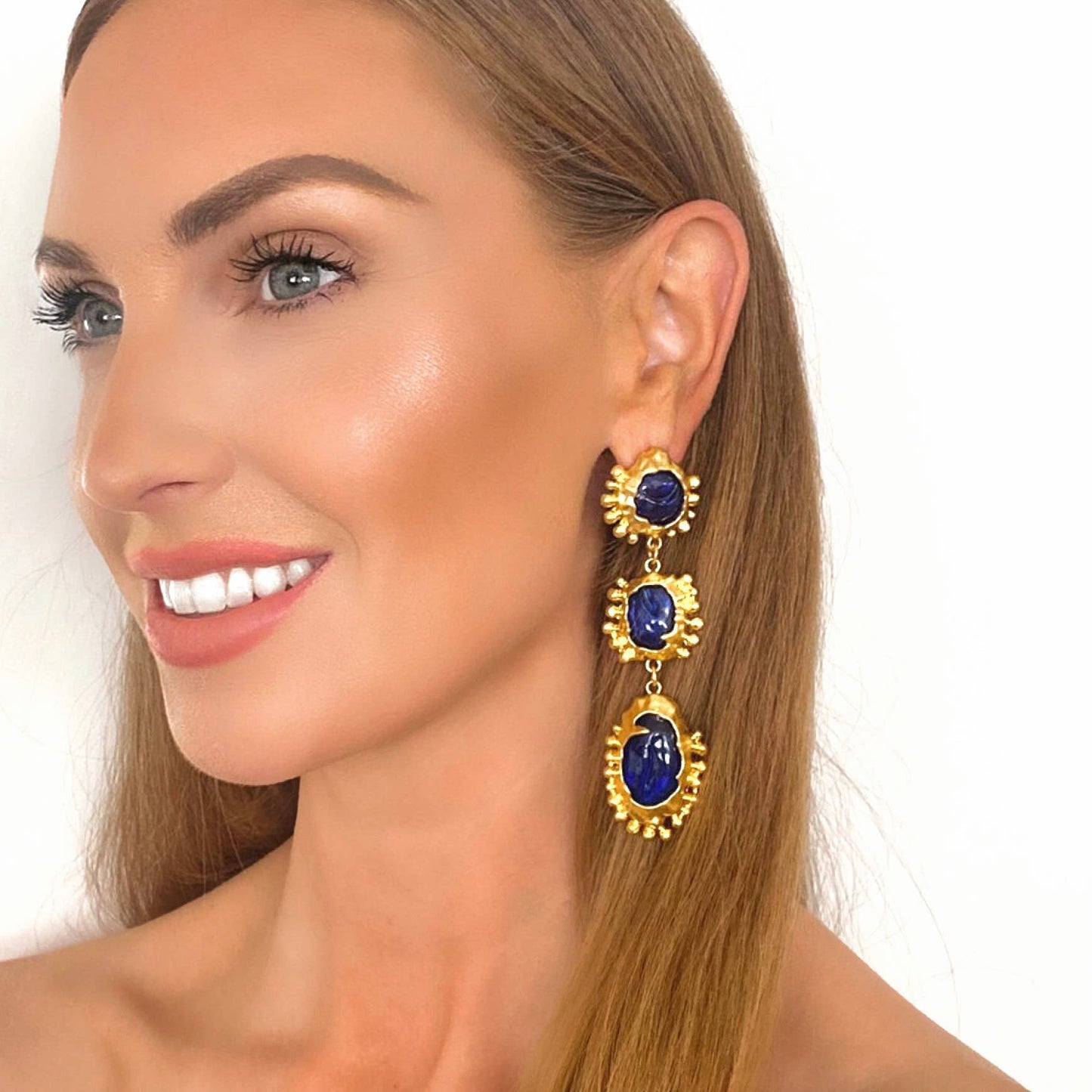 Blue Gemstone Statement Earrings