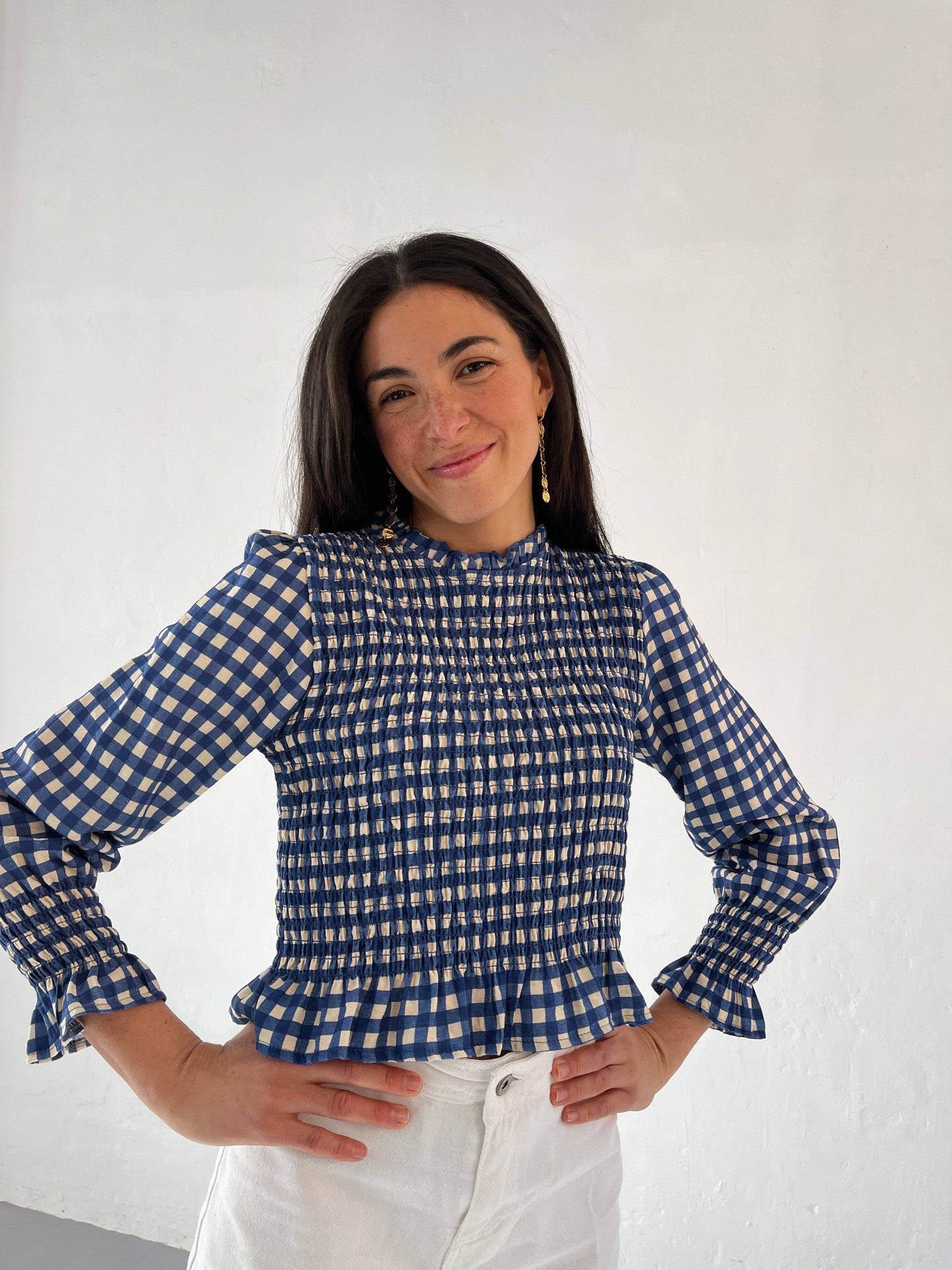 Chia Blue Shirred Blouse