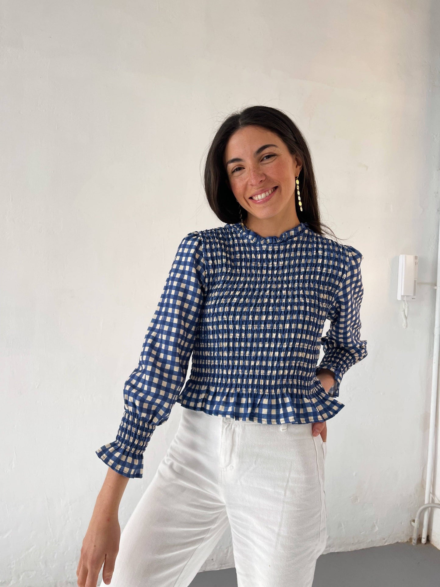 Chia Blue Shirred Blouse