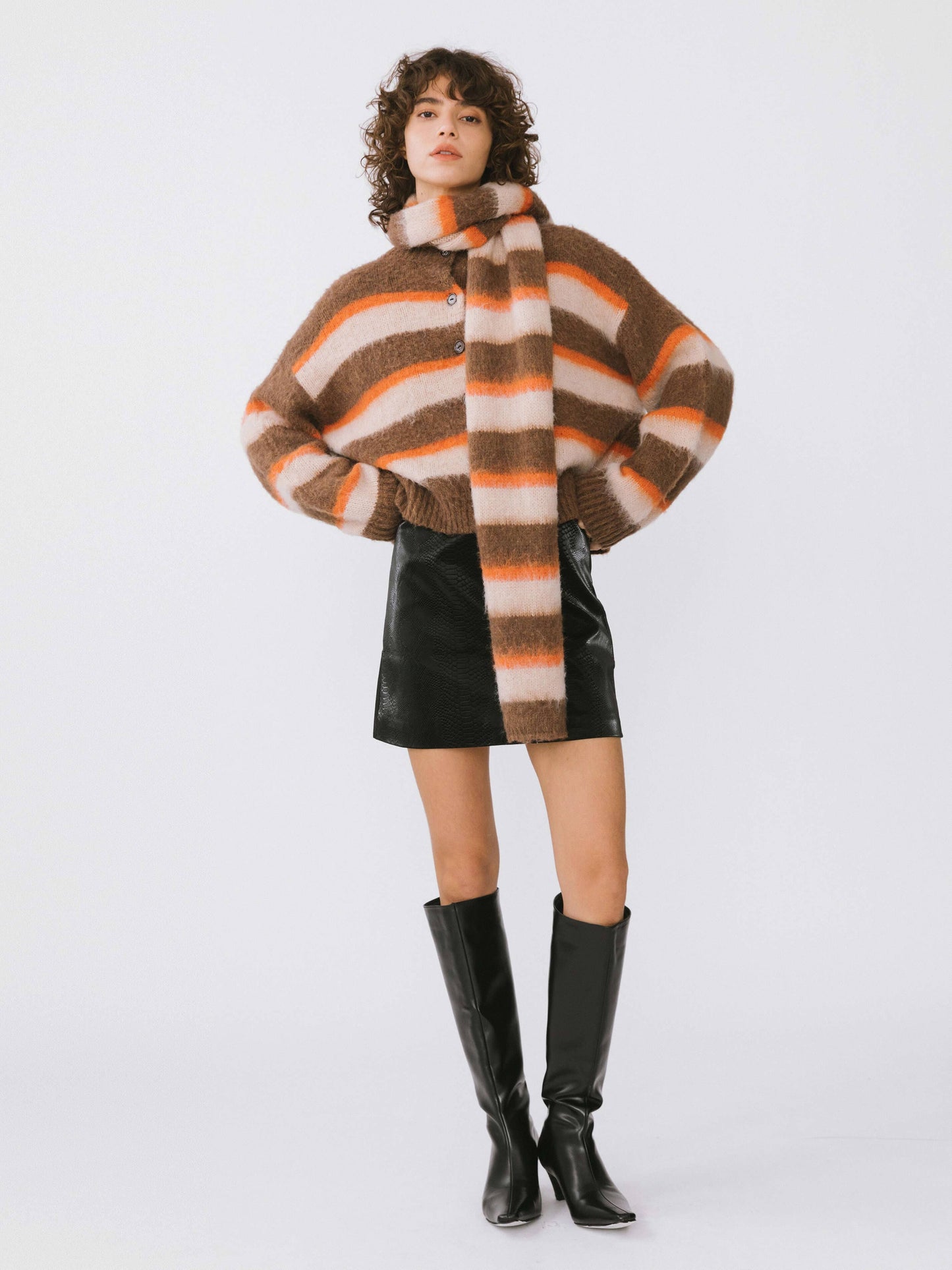 Wool Knit Cardigan With Scarf