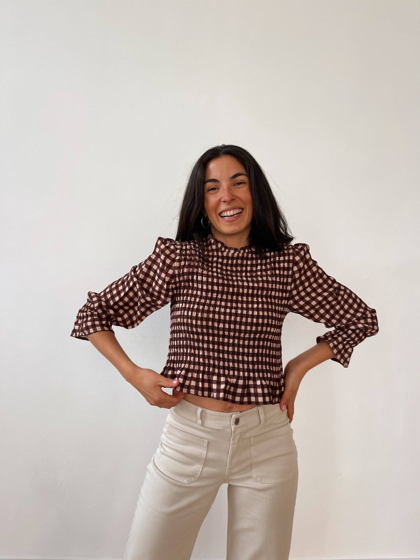 Chia Brown Shirred Blouse