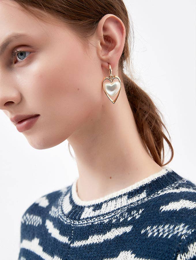 Pearl and Gold Heart Hoop Earrings