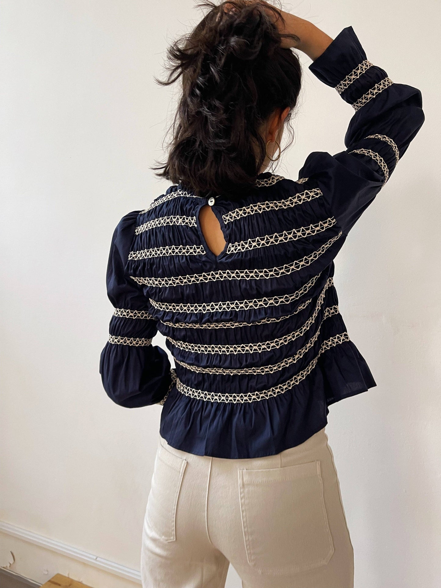 Eloise Navy Shirred Blouse