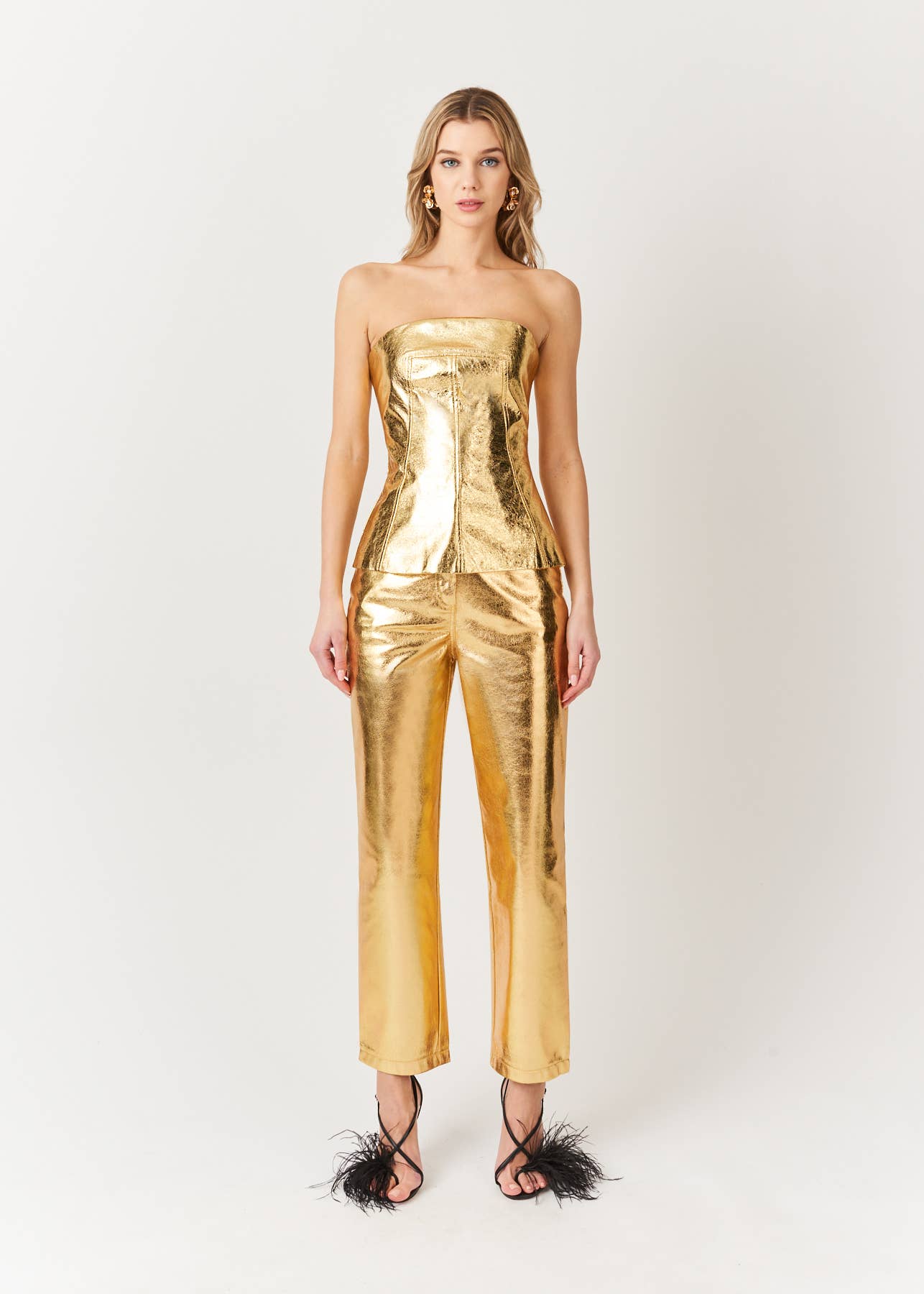 Lupe Gold Metallic Textured Trousers