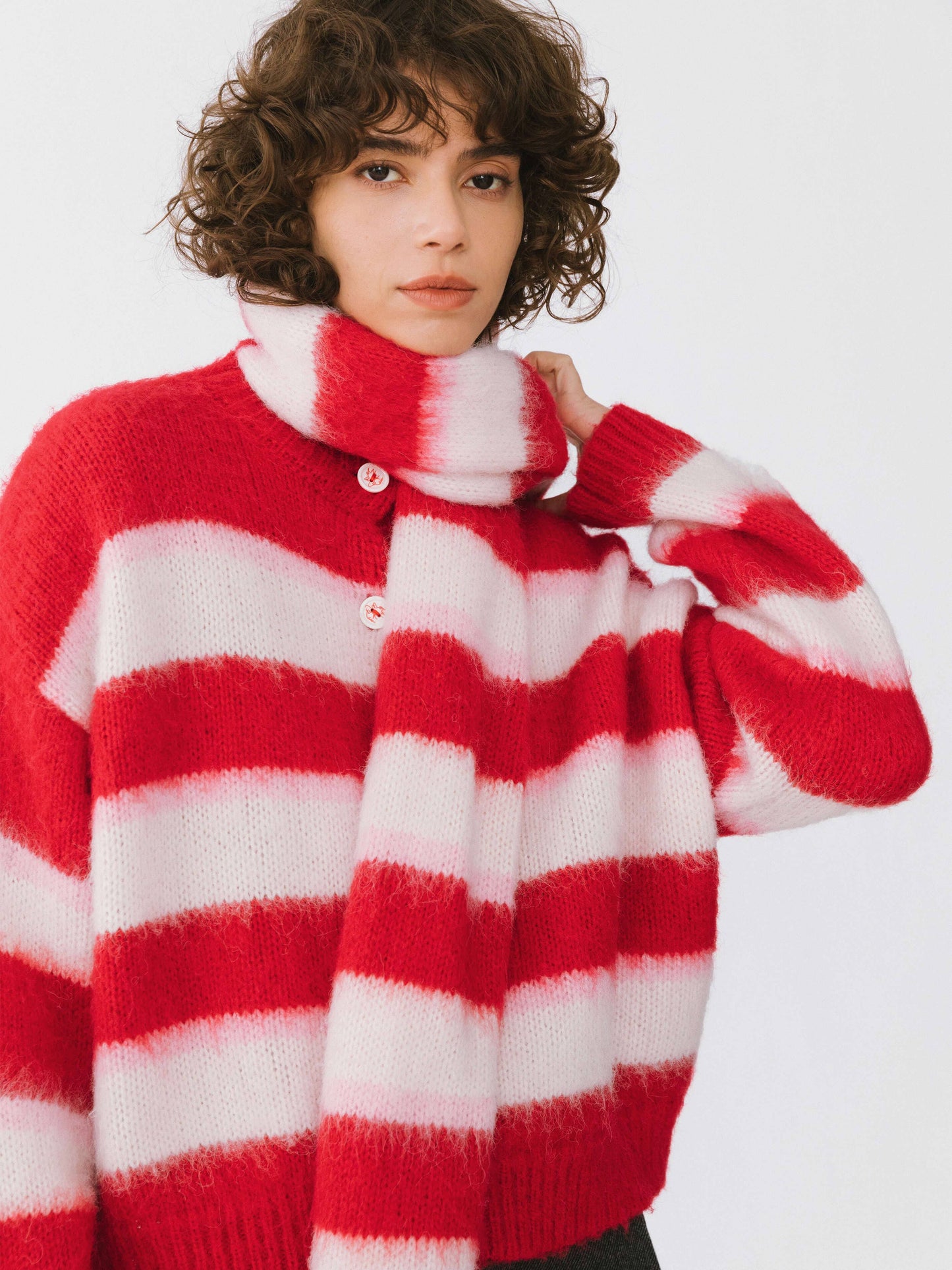 Wool Knit Cardigan With Scarf