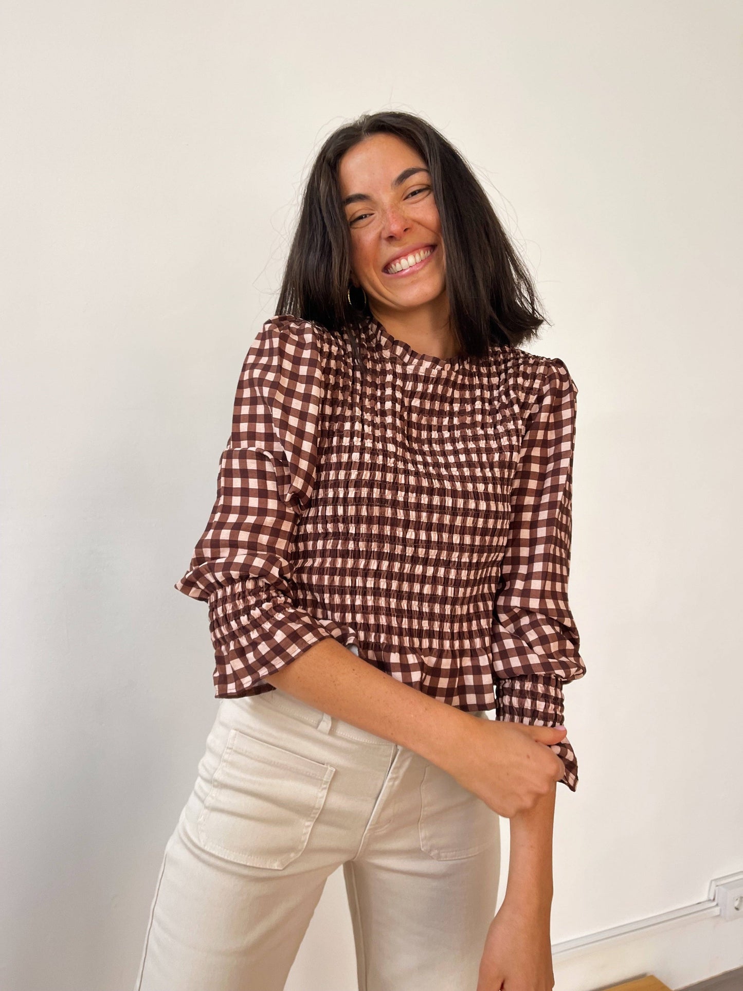 Chia Brown Shirred Blouse