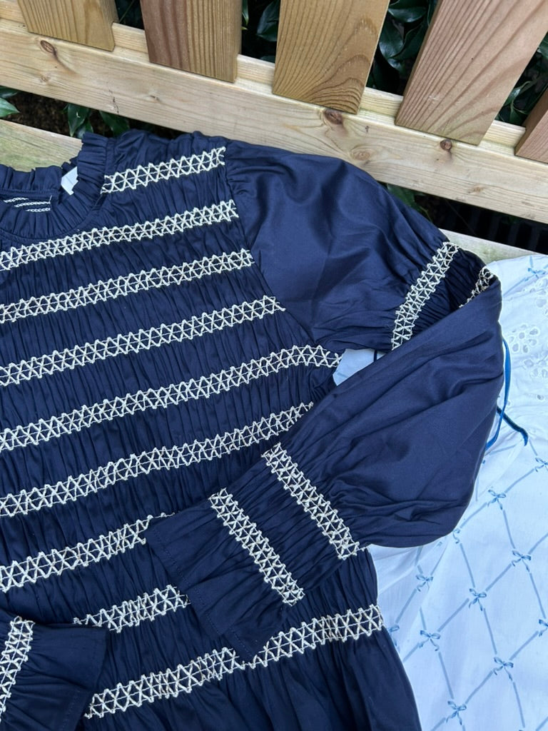 Eloise Navy Shirred Blouse
