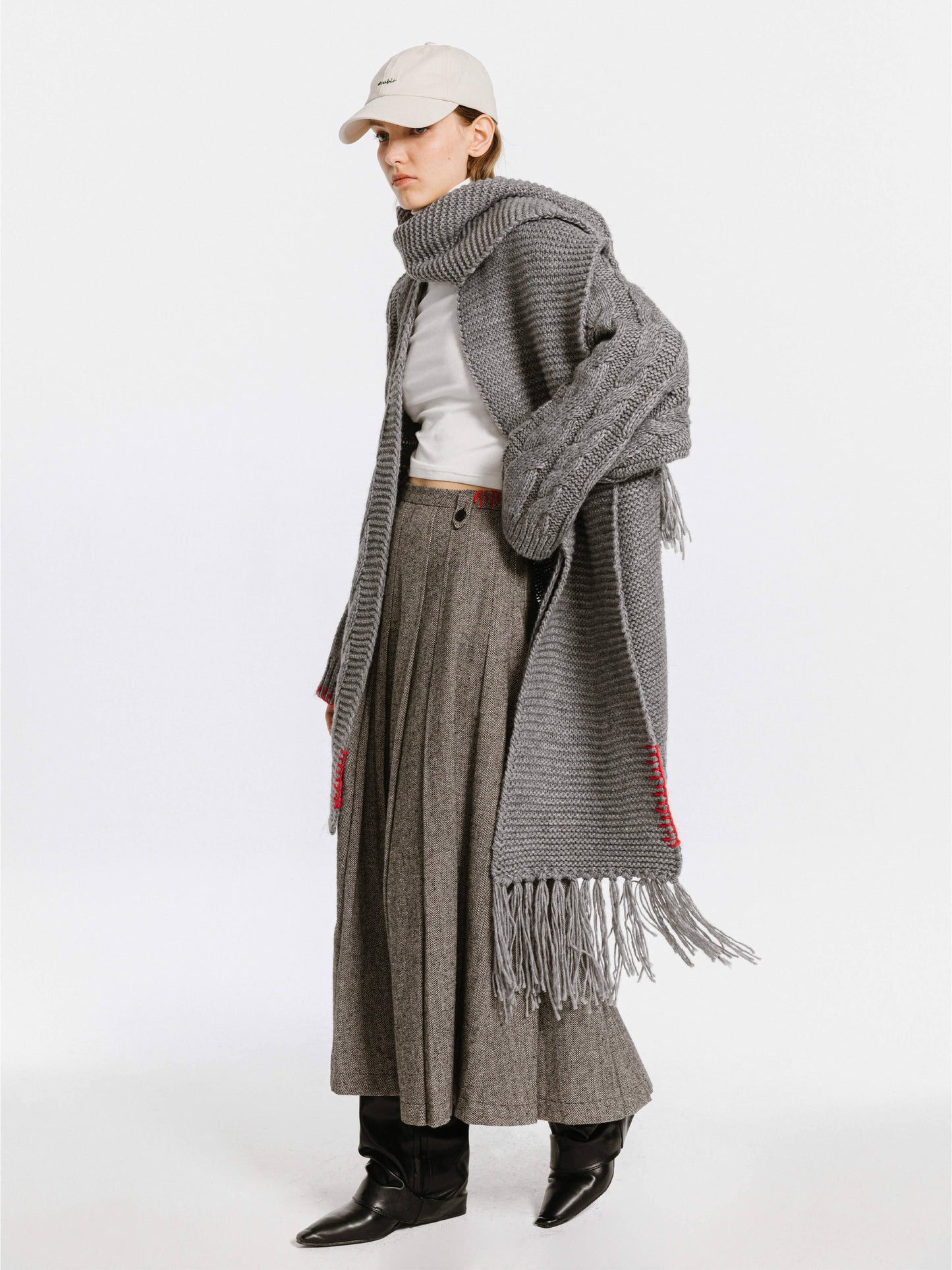 Wool Blend Fringed Scarf