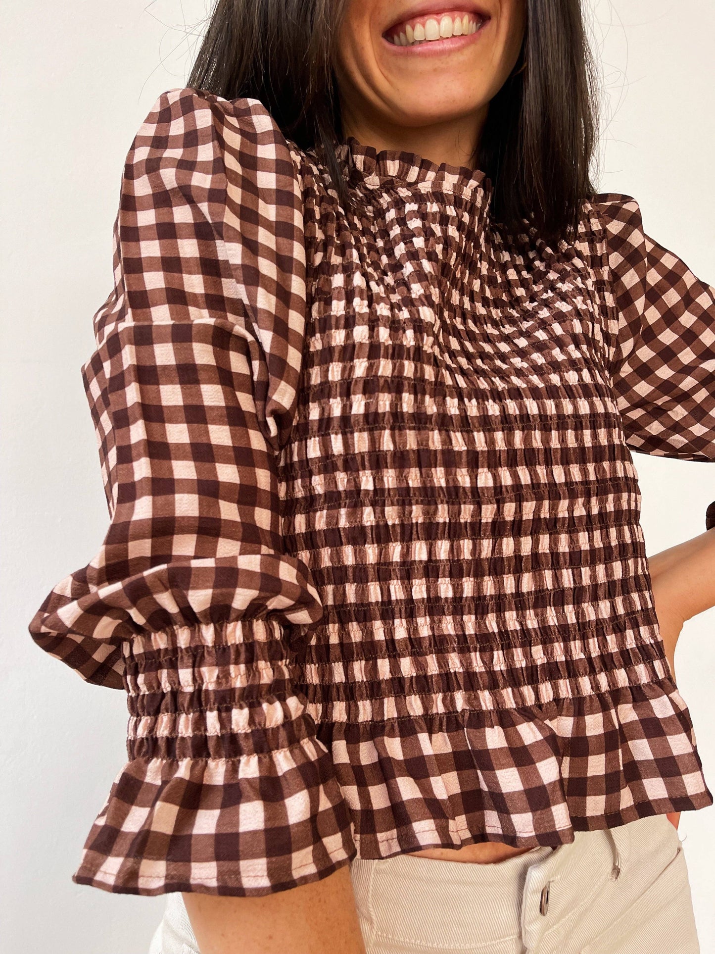 Chia Brown Shirred Blouse