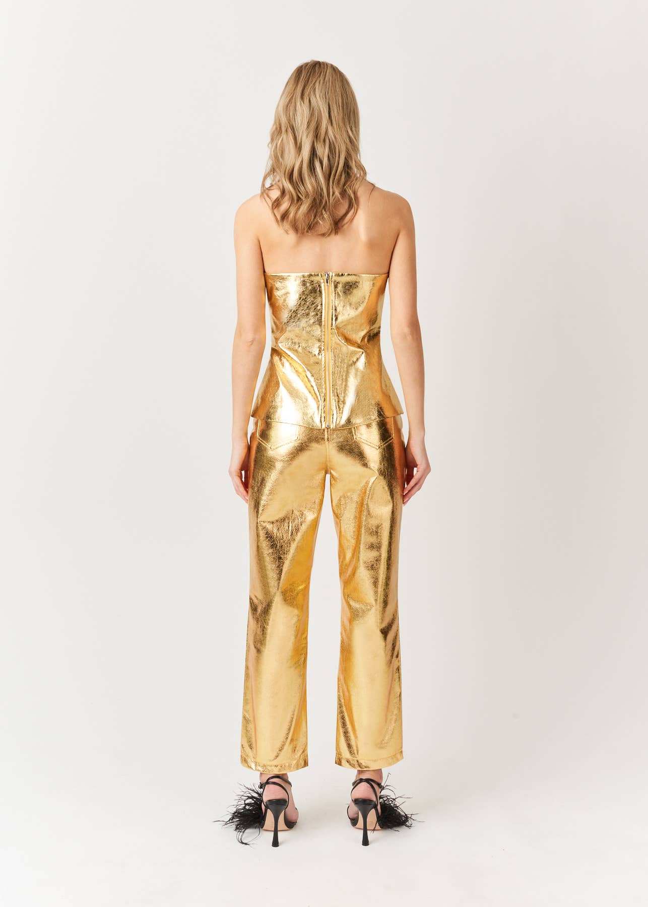 Lupe Gold Metallic Textured Trousers