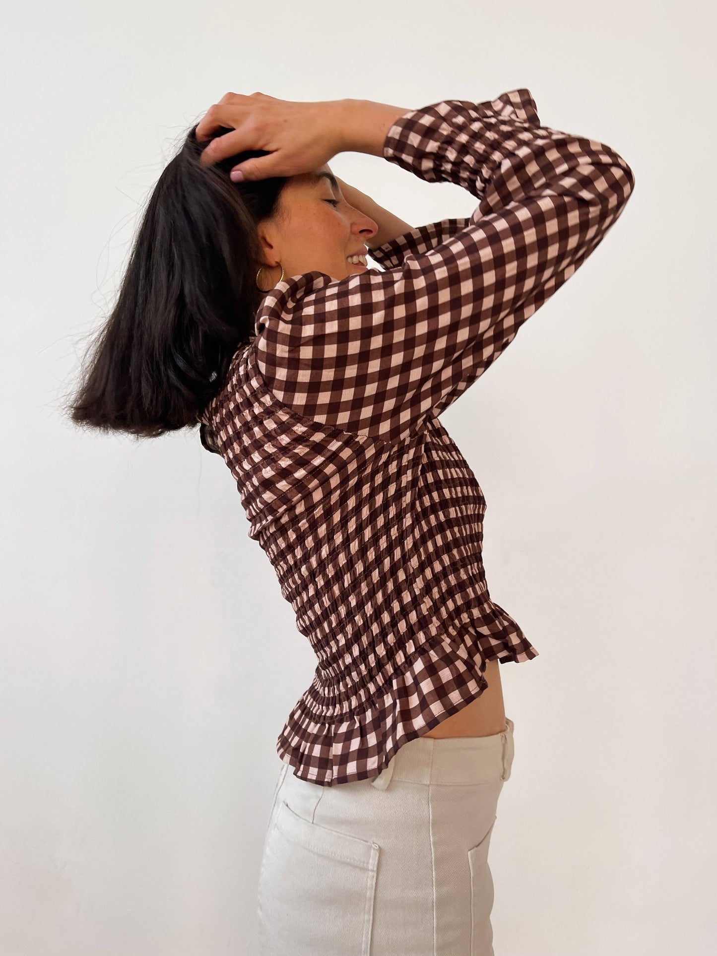 Chia Brown Shirred Blouse