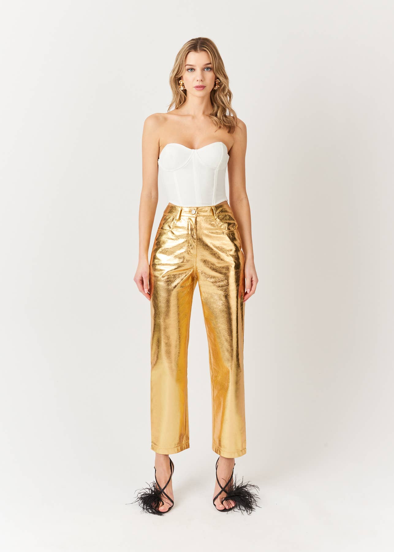 Lupe Gold Metallic Textured Trousers