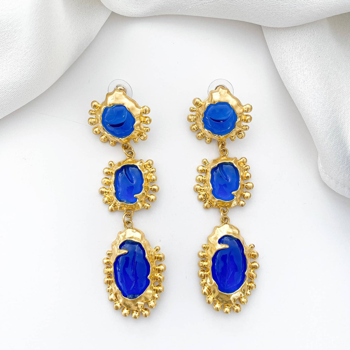 Blue Gemstone Statement Earrings