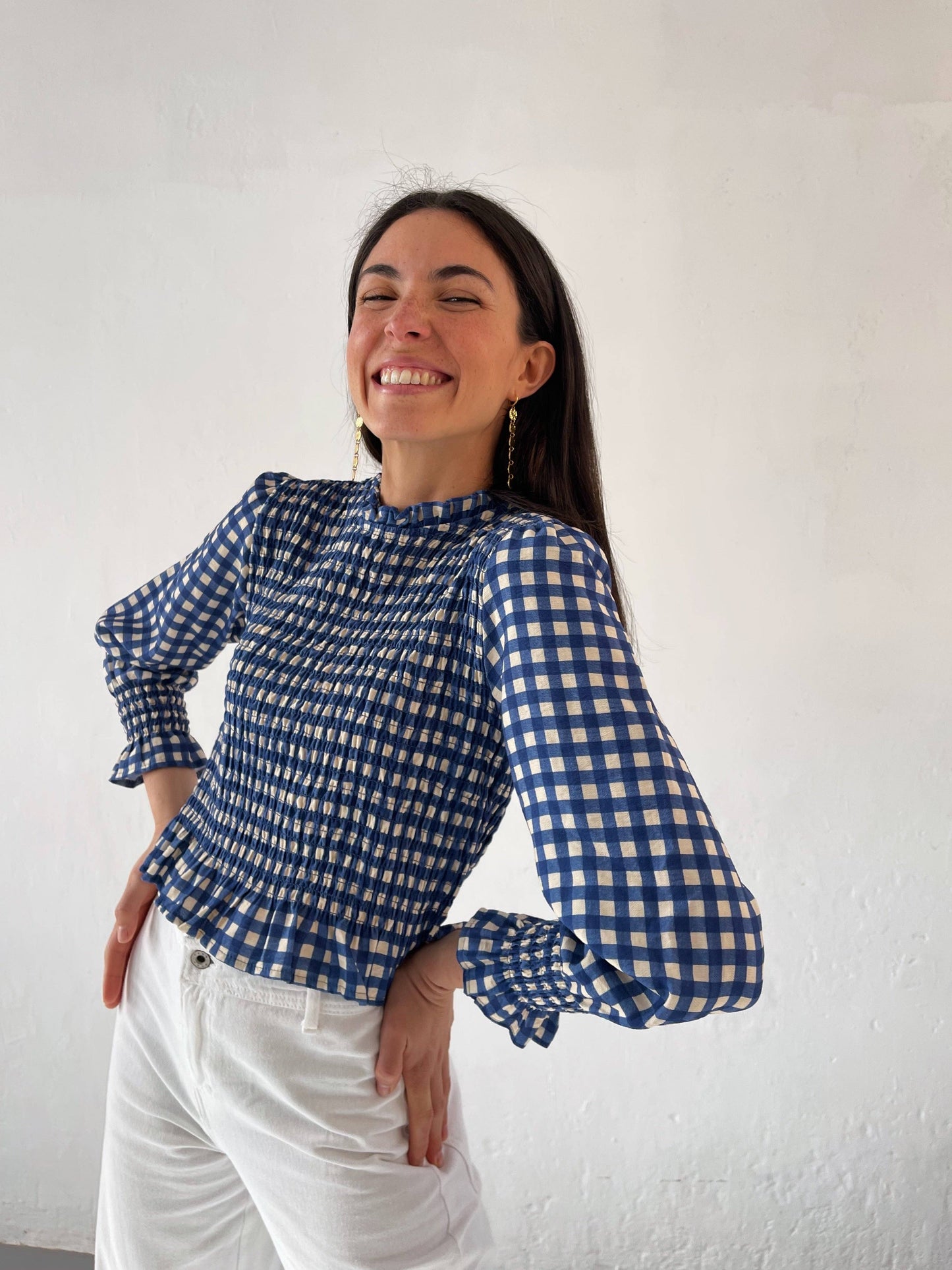 Chia Blue Shirred Blouse