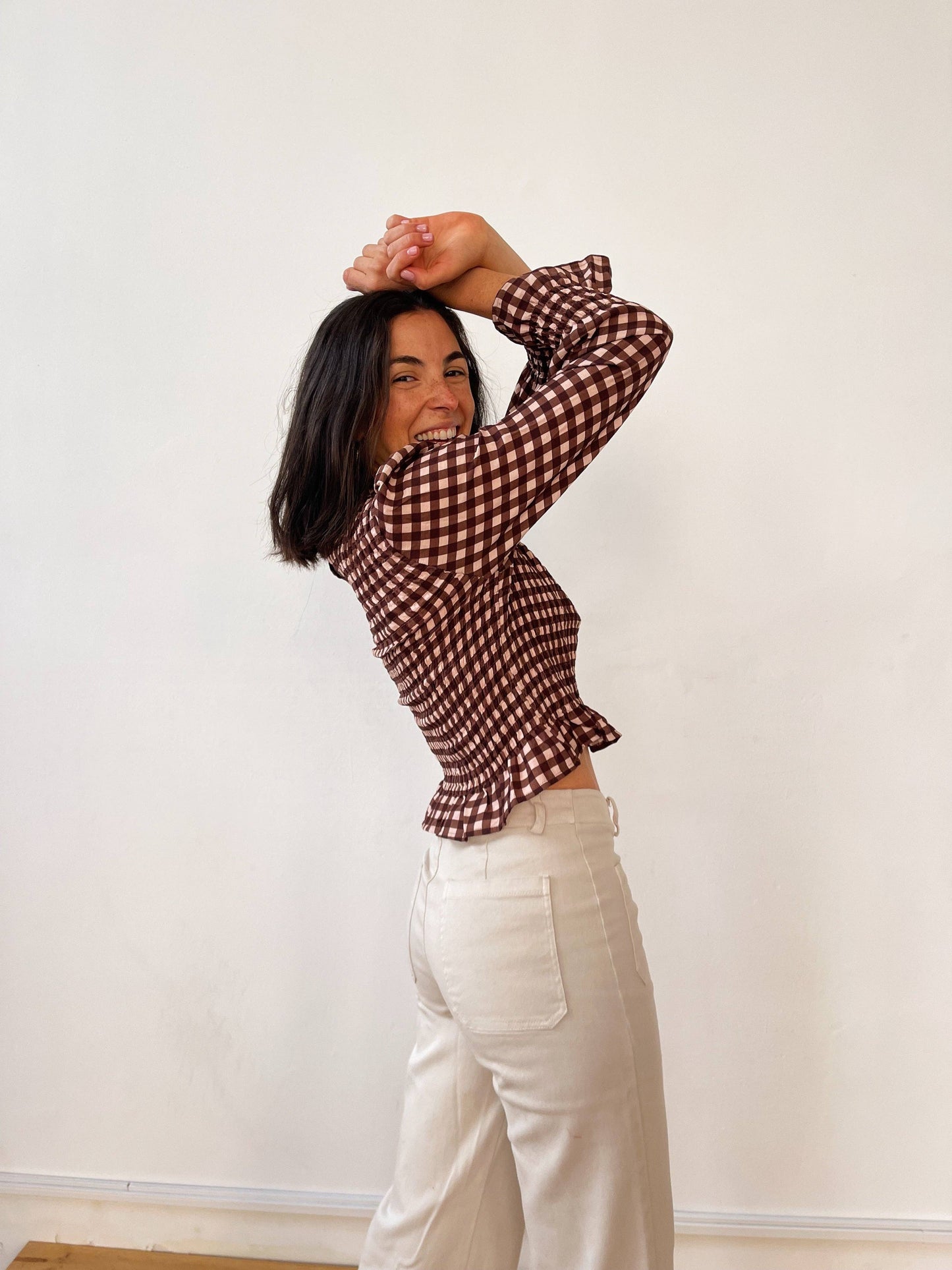 Chia Brown Shirred Blouse