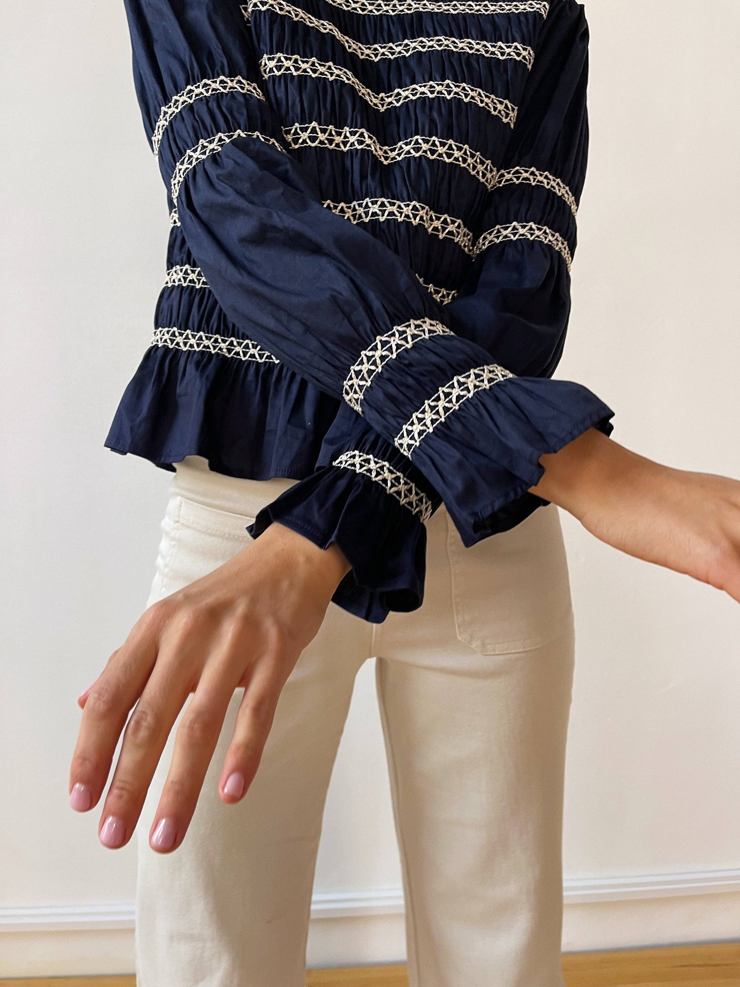 Eloise Navy Shirred Blouse