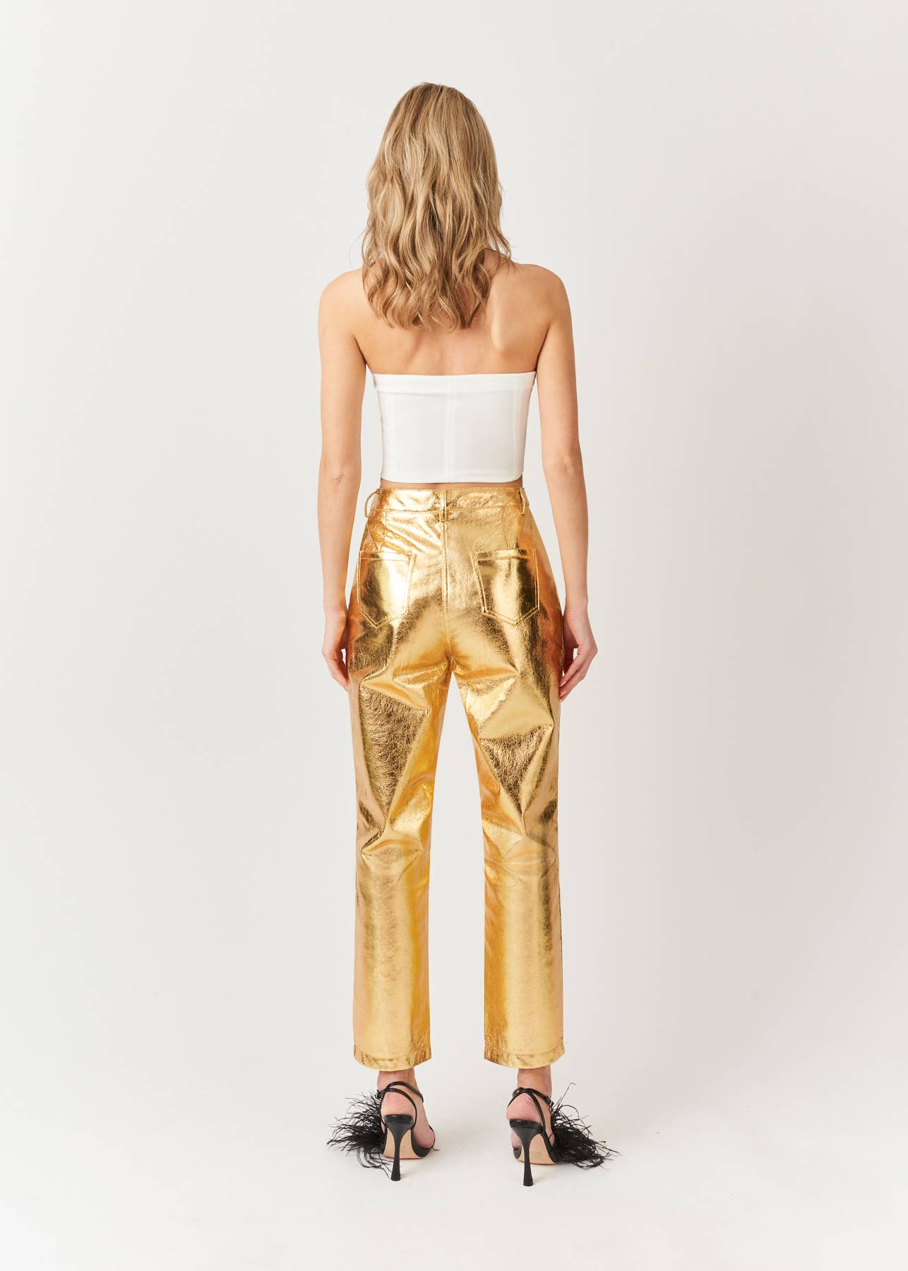 Lupe Gold Metallic Textured Trousers