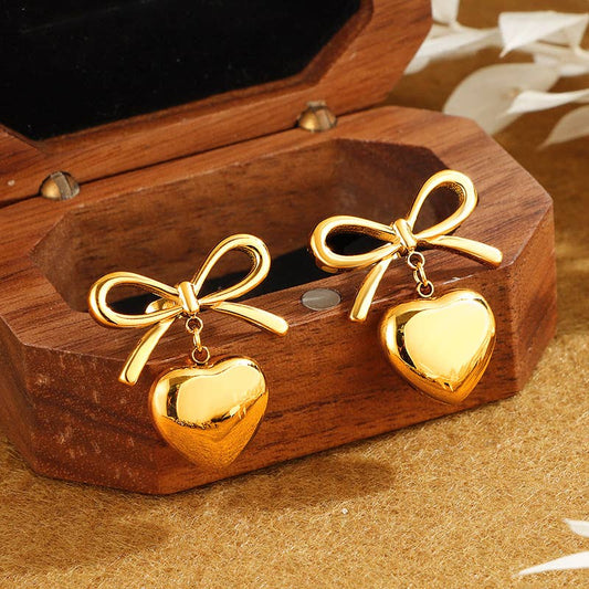 Isla Gold Bow and Heart Earrings