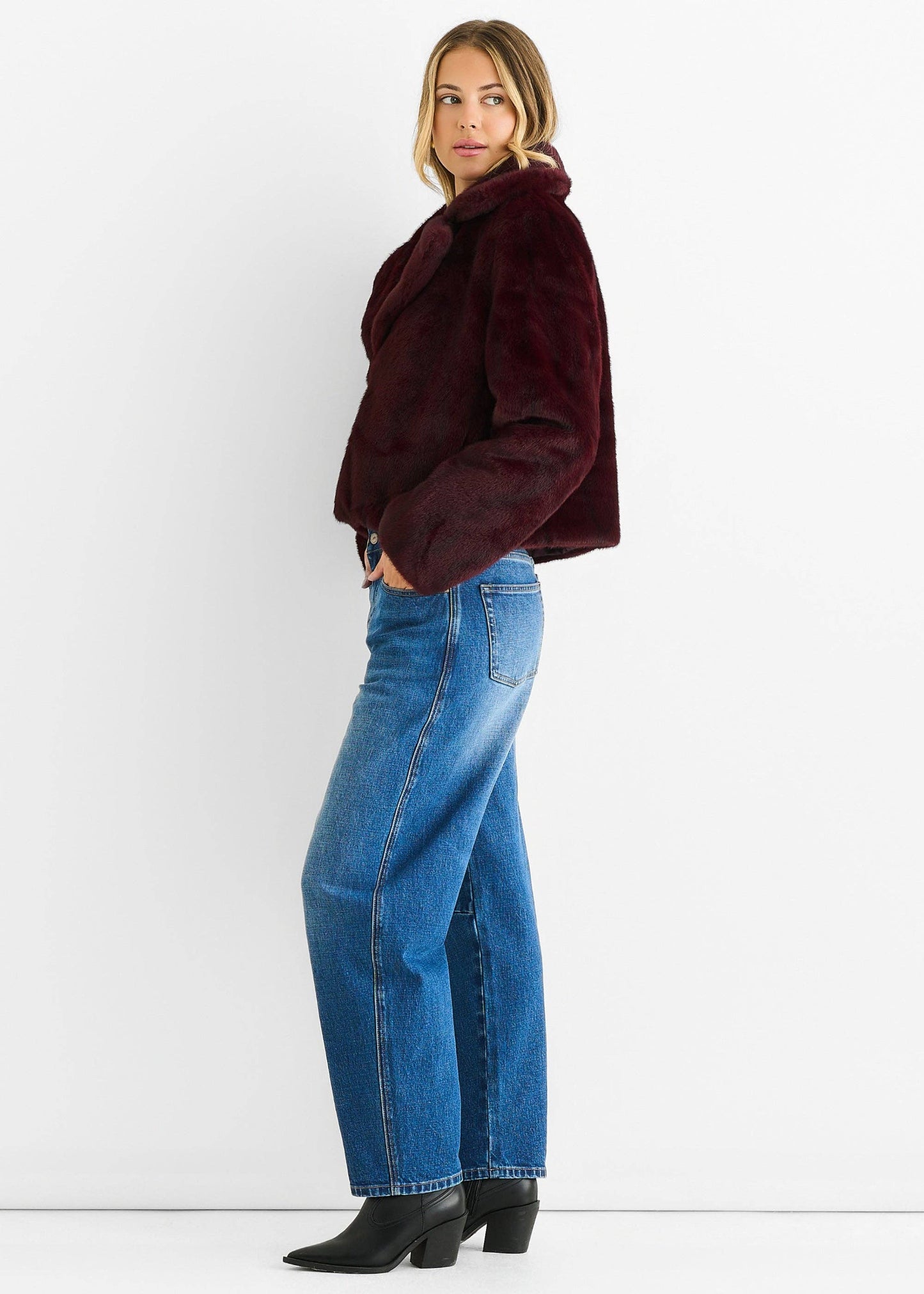 Athena Burgundy Faux Fur Jacket