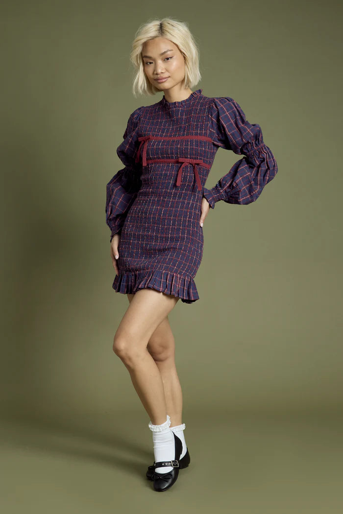 Meredith Tartan Shirred Mini Dress