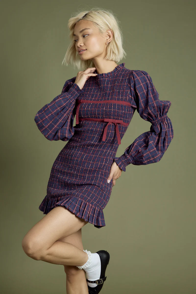 Meredith Tartan Shirred Mini Dress