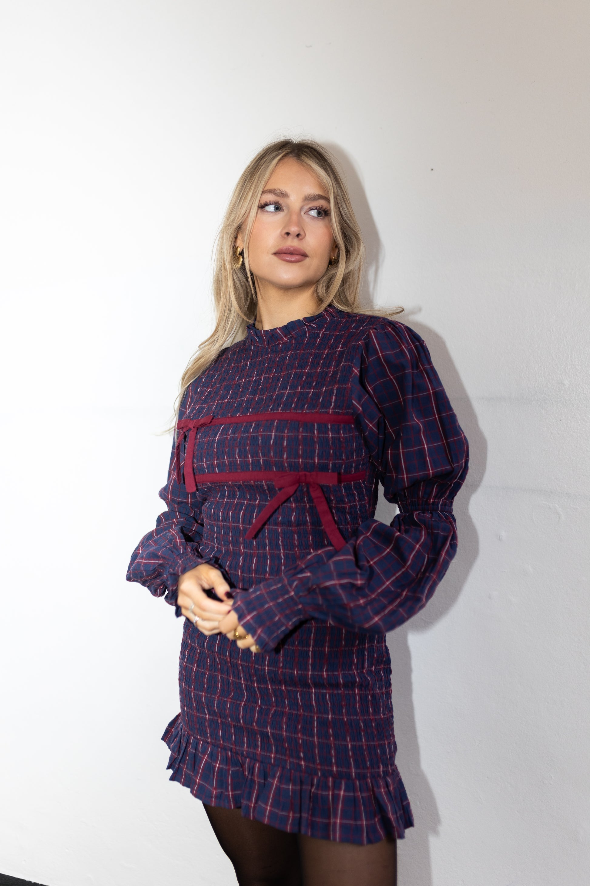 Meredith Tartan Shirred Mini Dress XS - Main Image