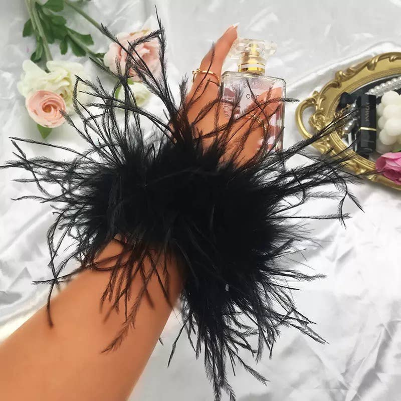 Black Alice Ostrich Feather Cuffs