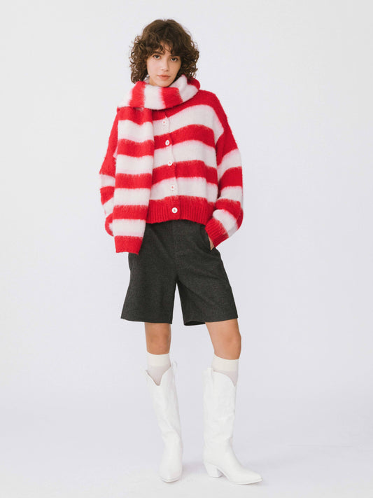 Wool Knit Cardigan With Scarf