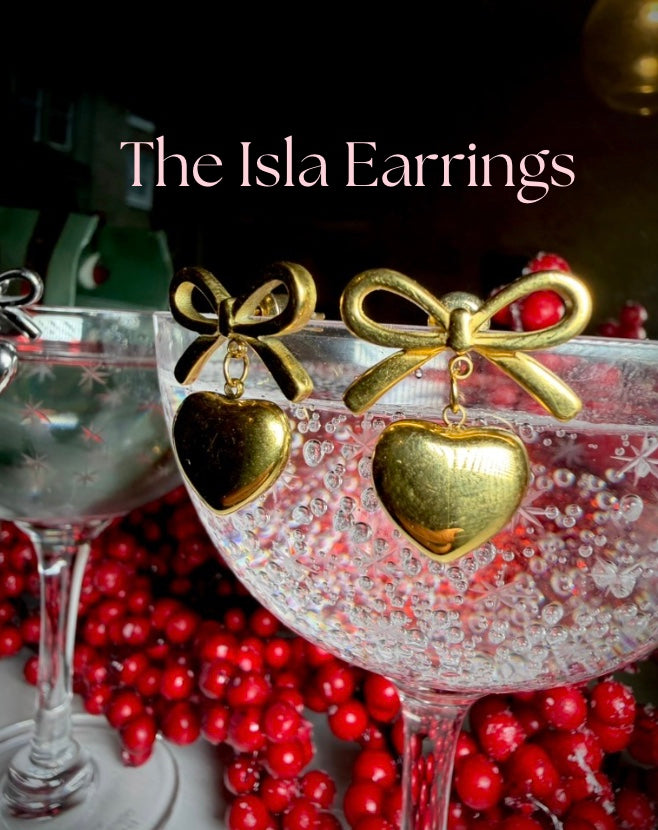 Isla Gold Bow and Heart Earrings
