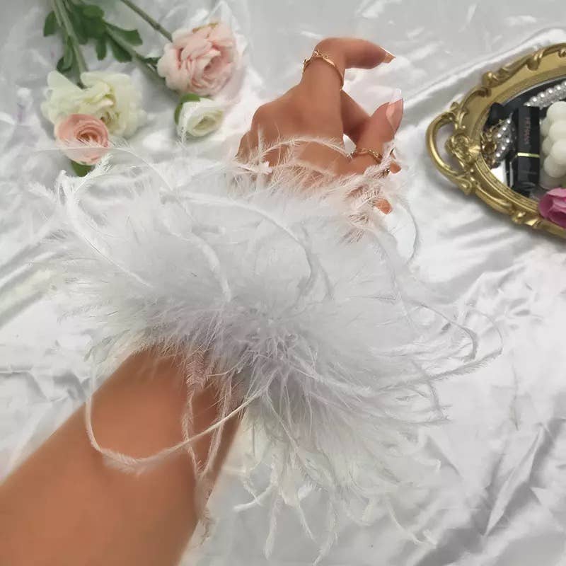 White Alice Ostrich Feather Cuffs