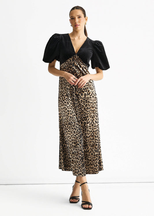 Ophelia Leopard Velvet Midaxi Dress