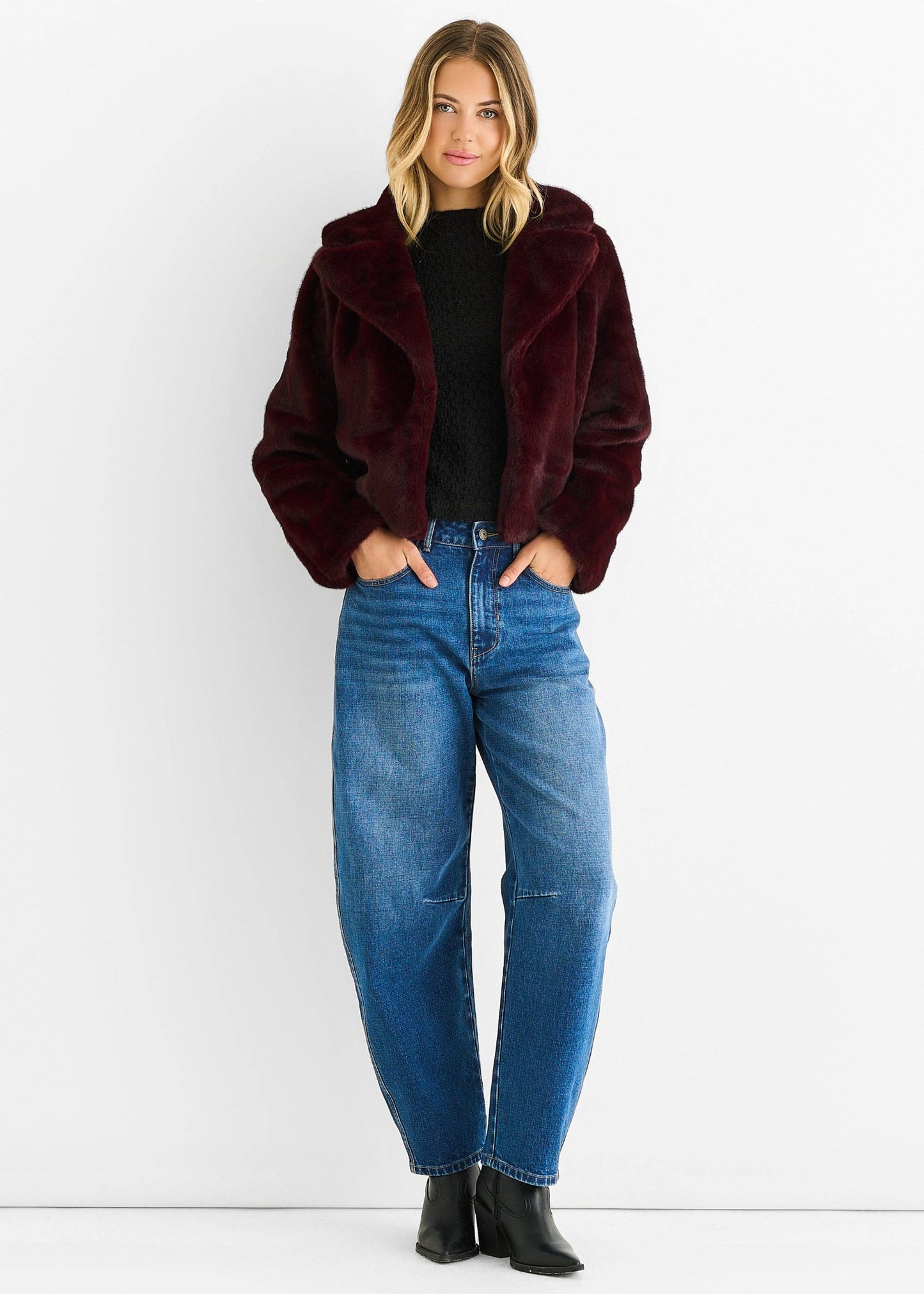 Athena Burgundy Faux Fur Jacket