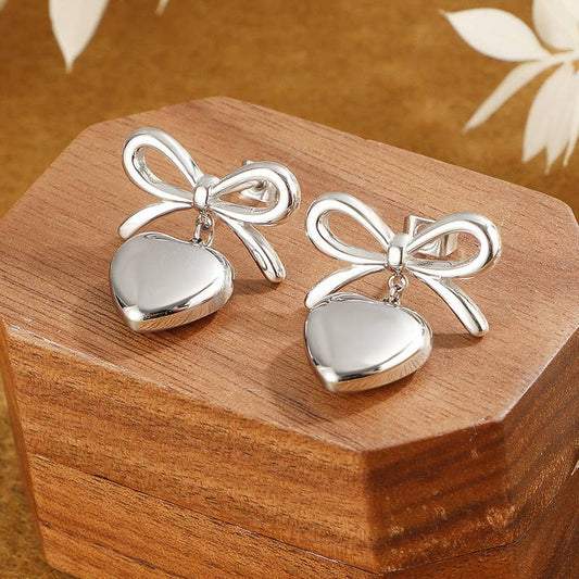 Isla Silver Bow and Heart Earrings