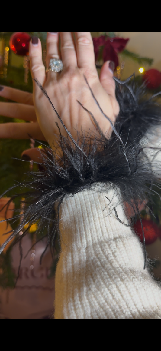 Black Alice Ostrich Feather Cuffs