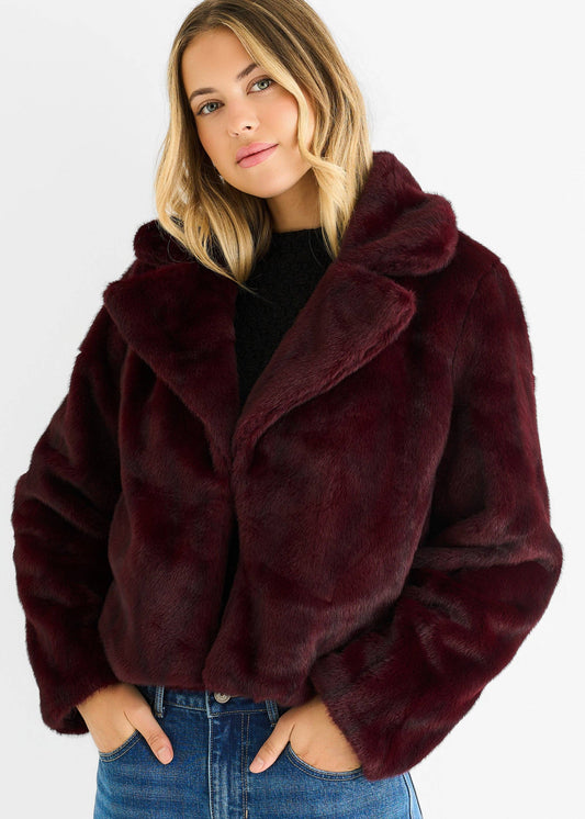 Athena Burgundy Faux Fur Jacket