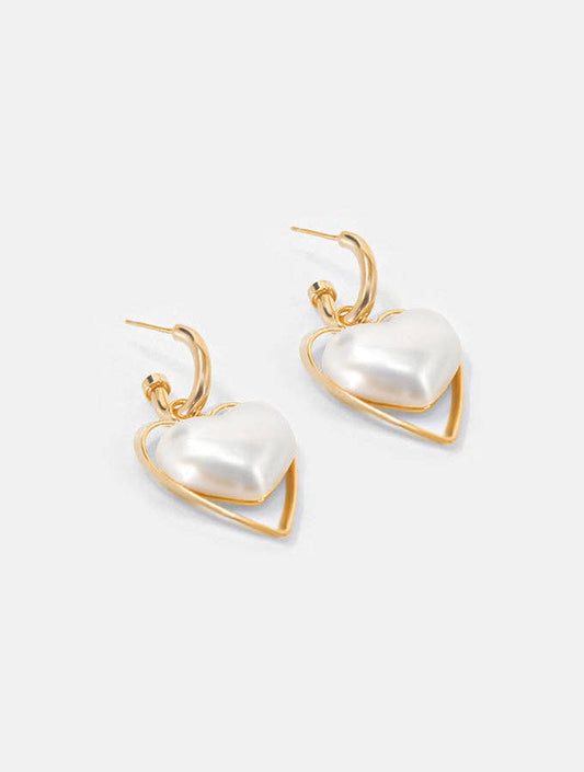 Pearl and Gold Heart Hoop Earrings